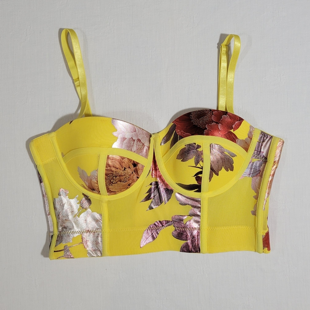Like an Angel (Women's S) Yellow Floral Bustier Bra Top